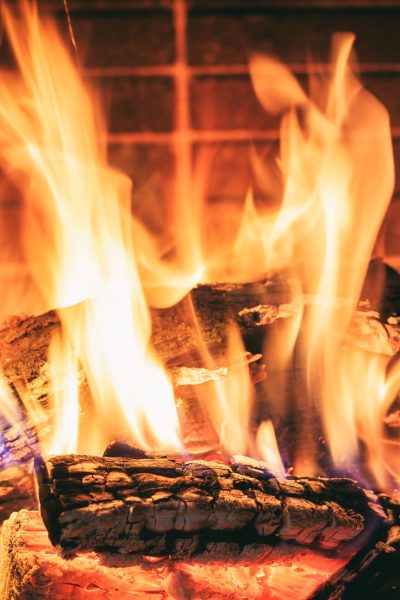 Logs burning in a fireplace